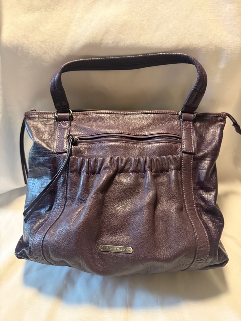 Burberry Plum Leather Satchel Shoulder Bag Tote Ruched Vintage Y2K